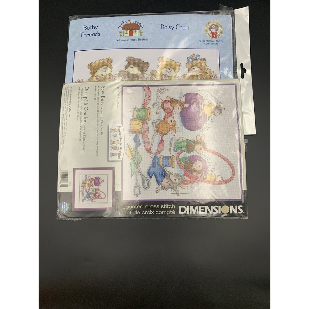 Lot of 2 Counted Cross Stitch and Embroidery Kits Dimensions & Botha Threads
